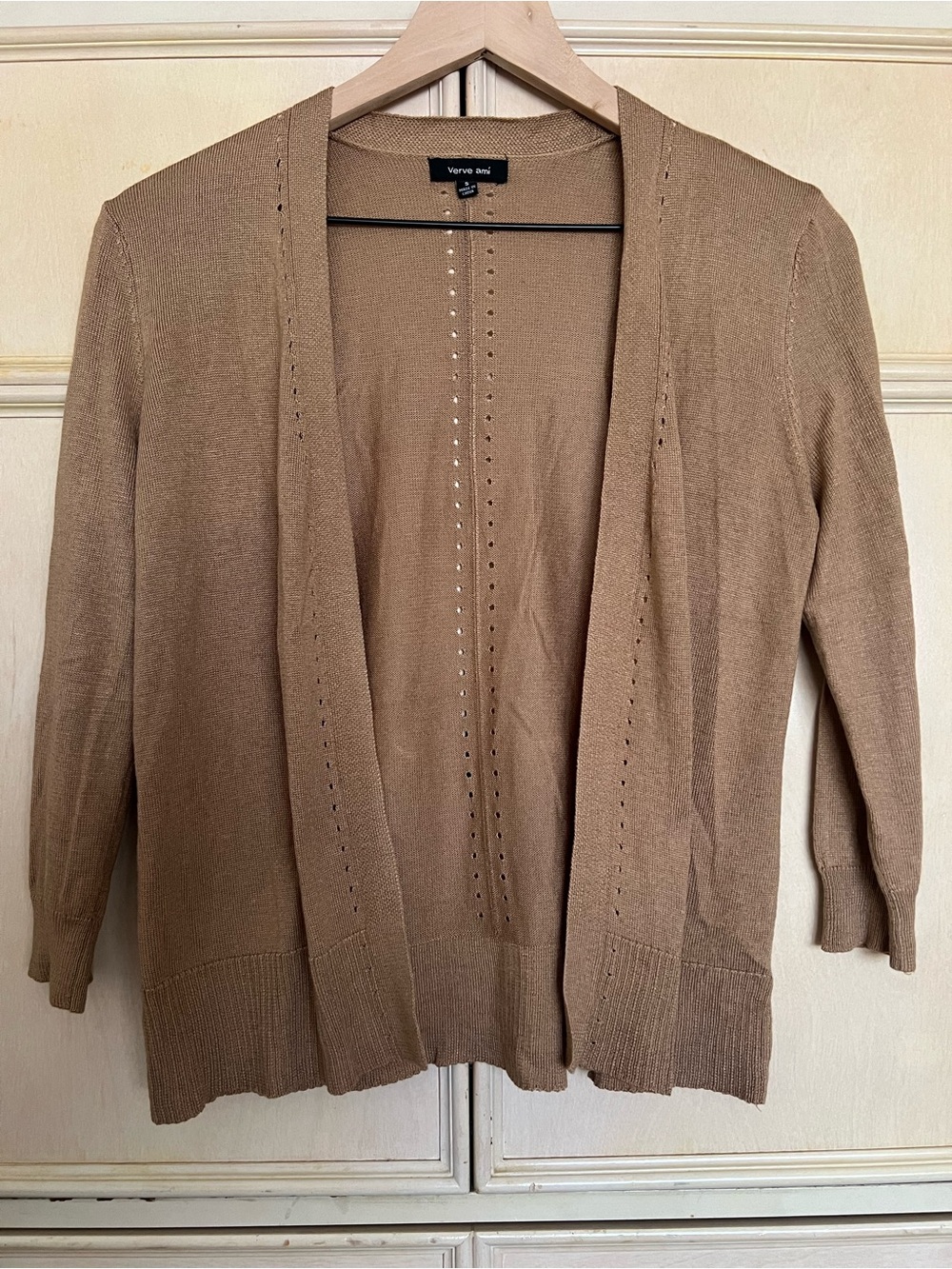 Verve Ami Tan Open-Front Cardigan with Eyelet Detail